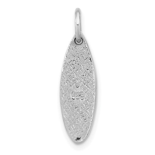 Sterling Silver Rhodium-plated Polished Enamel Flower Surfboard Pendant