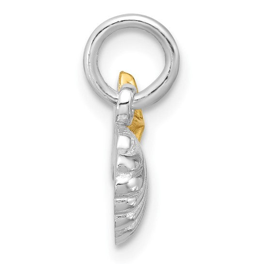 Sterling Silver Rhodium-plated Gold-tone Polished Starfish and Shell Pendant