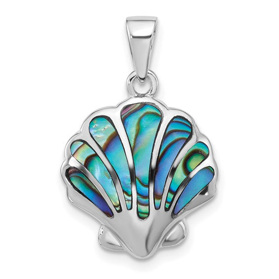 Sterling Silver Rhodium-plated Polished Abalone Shell Pendant