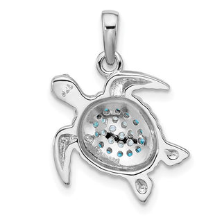Sterling Silver Rhodium-plated Polished CZ Turtle Pendant