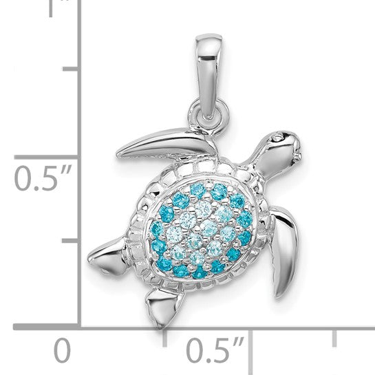 Sterling Silver Rhodium-plated Polished CZ Turtle Pendant