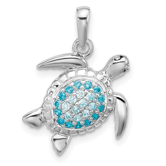 Sterling Silver Rhodium-plated Polished CZ Turtle Pendant