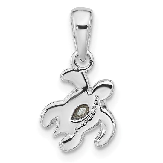 Sterling Silver Rhodium-plated Polished and Antiqued Crystal November Birthstone Turtle Pendant