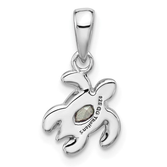 Sterling Silver Rhodium-plated Polished and Antiqued Crystal October Birthstone Turtle Pendant