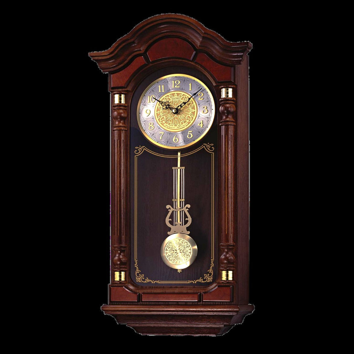Seiko Stately Dark Brown Solid Oak Case Wall With Pendulum And Chime QXH004BN
