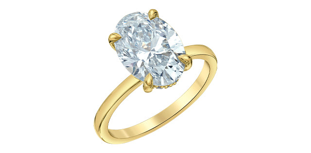 14K Yellow Gold 3.09Cttw Lab Grown Oval Cut Diamond Engagement Ring With Hidden Halo