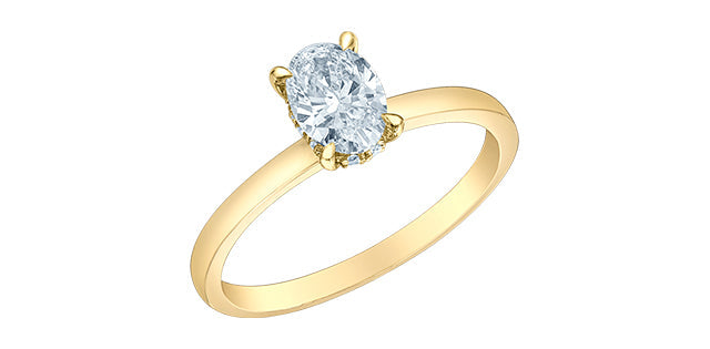 14K Yellow Gold 1.05Cttw Lab Grown Oval Cut Diamond Engagement Ring With Hidden Halo