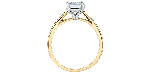 14K Yellow and White Gold 1.00cttw Lab Grown Emerald Cut Diamond Ring