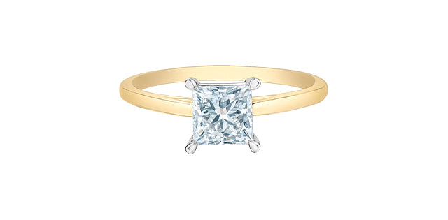 14K Yellow and White Gold Lab Grown Princess Cut Diamond Ring