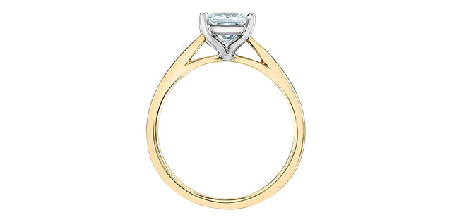 14K Yellow and White Gold Lab Grown Princess Cut Diamond Ring