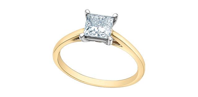 14K Yellow and White Gold Lab Grown Princess Cut Diamond Ring