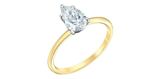 Anillo de diamantes de cinco garras con forma de pera cultivados en laboratorio de 14 quilates