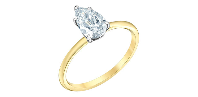 14K Lab Grown Pear Shape Five Claw Diamond Ring