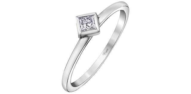 10K White Gold 0.16cttw Princess Cut Canadian Diamond Ring