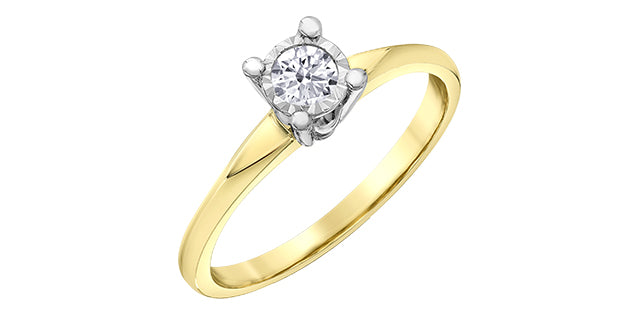 10K Yellow Gold 0.18Cttw Round Cut Illusion Set Diamond Engagement Ring