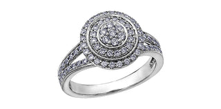 Anillo de compromiso con halo de diamantes de 0,66 quilates en oro blanco de 14 quilates, talla 6,5