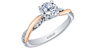 Anillo de compromiso de diamantes canadienses de talla brillante redonda de 0,84 quilates en oro blanco y rosa de 18 quilates