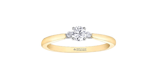14K Yellow Gold 0.25cttw Round Brilliant Cut Canadian Diamond 3 Stone Engagement Ring
