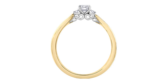 Anillo de compromiso de 3 piedras con diamantes canadienses de talla brillante redonda de 0,25 quilates de oro amarillo de 14 quilates