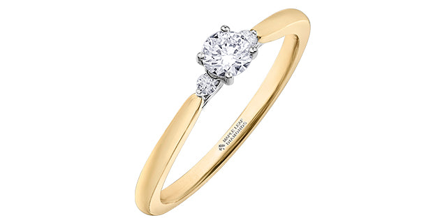 Anillo de compromiso de 3 piedras con diamantes canadienses de talla brillante redonda de 0,25 quilates de oro amarillo de 14 quilates