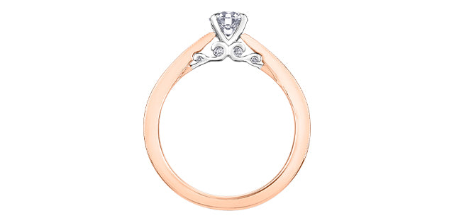 Anillo de compromiso de diamantes canadienses de talla brillante redonda de 0,55 quilates en oro rosa de 18 quilates