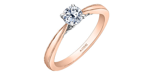 Anillo de compromiso de diamantes canadienses de talla brillante redonda de 0,55 quilates en oro rosa de 18 quilates
