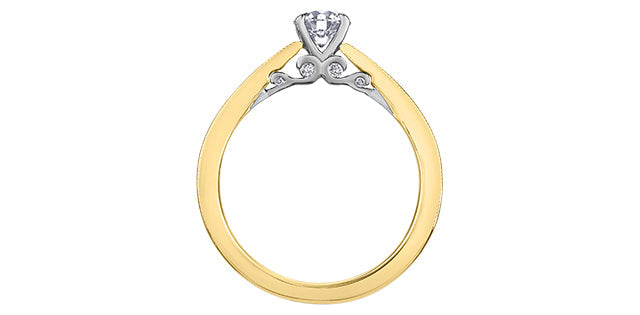 Anillo de compromiso de diamantes canadienses de talla brillante redonda de 0,75 quilates en oro amarillo de 18 quilates