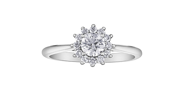 18K White Gold and Palladium 0.58cttw Canadian Diamond Halo Engagement Ring