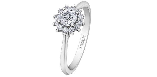18K White Gold and Palladium 0.58cttw Canadian Diamond Halo Engagement Ring