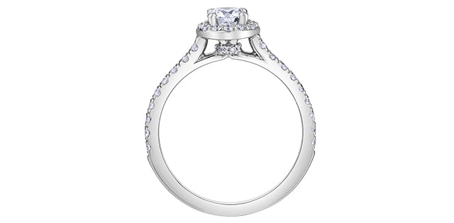 18K White Gold and Palladium 0.75cttw Canadian Diamond Halo Engagement Ring
