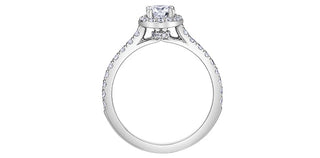 Anillo de compromiso con halo de diamantes canadienses de 1,00 quilates en oro blanco de 18 quilates y paladio