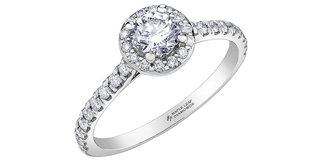 18K White Gold and Palladium 1.00cttw Canadian Diamond Halo Engagement Ring