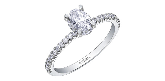 14K White Gold 0.78cttw Oval Cut Canadian Diamond Engagement Ring