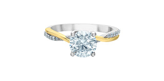 Anillo de diamantes redondos de talla brillante cultivados en laboratorio de 1,60 quilates de oro blanco y amarillo de 14 quilates