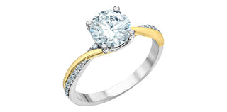 Anillo de diamantes redondos de talla brillante cultivados en laboratorio de 1,60 quilates de oro blanco y amarillo de 14 quilates