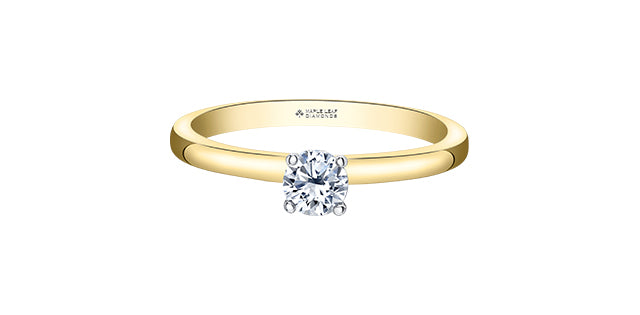 Anillo de compromiso con halo oculto de diamantes canadienses de talla brillante redonda de 0,33 quilates en oro amarillo de 18 quilates