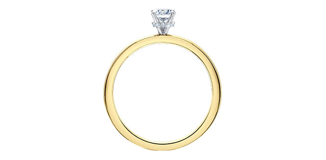 Anillo de compromiso con halo oculto de diamantes canadienses de talla brillante redonda de 0,33 quilates en oro amarillo de 18 quilates