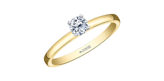 Anillo de compromiso con halo oculto de diamantes canadienses de talla brillante redonda de 0,53 quilates en oro amarillo de 18 quilates