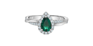 14K White Gold Lab-Grown Emerald and Lab-Grown Diamond Ring
