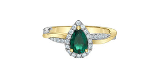 14K Yellow & White Gold Lab-Grown Emerald and Lab-Grown Diamond Ring