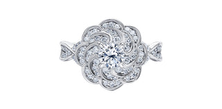 Anillo de compromiso con halo de diamantes canadienses de 0,88 quilates en oro blanco de 18 quilates y paladio