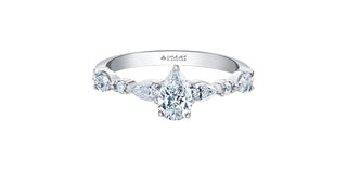 Anillo de compromiso de diamantes canadienses de talla pera de 1,50 quilates en oro blanco de 18 quilates, tamaño 6,5