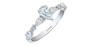 Anillo de compromiso de diamantes canadienses de talla pera de 1,50 quilates en oro blanco de 18 quilates, tamaño 6,5