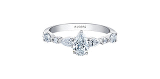 Anillo de compromiso de diamantes canadienses de talla pera de 1,50 quilates en oro blanco de 18 quilates, tamaño 6,5