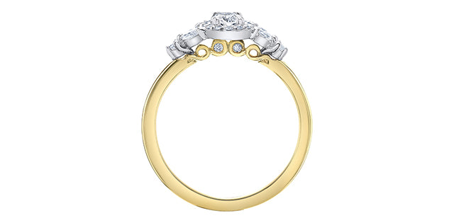 14K Yellow Gold 0.53cttw Oval, Marquise and Round Brilliant Cut Canadian Diamond Engagement Ring