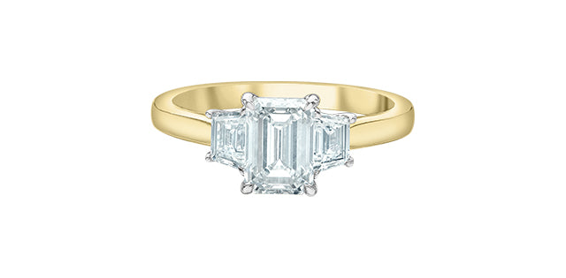 14K Yellow and White Gold 1.85Cttw Lab Grown Emerald Cut Diamond Engagement Ring