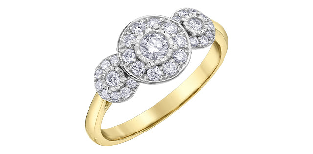 10K Yellow and White Gold 0.50Cttw Round Cut Diamond Engagement Ring