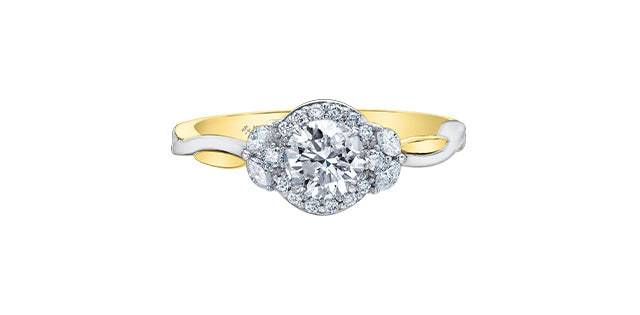 14K White &amp; Yellow Gold 0.90cttw Canadian Diamond Engagement Ring