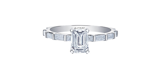 14K White Gold 1.44cttw Canadian Diamond Emerald Cut Engagement Ring