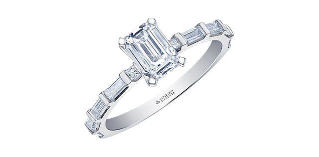 14K White Gold 1.44cttw Canadian Diamond Emerald Cut Engagement Ring